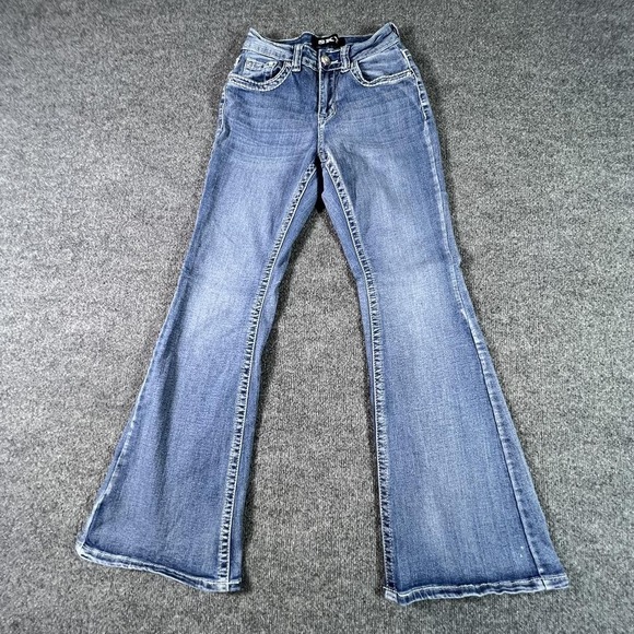 Sky Denim - SKY Flared Jeans Women's 4 Blue Denim Embroidered Western Rhinestones Workwear